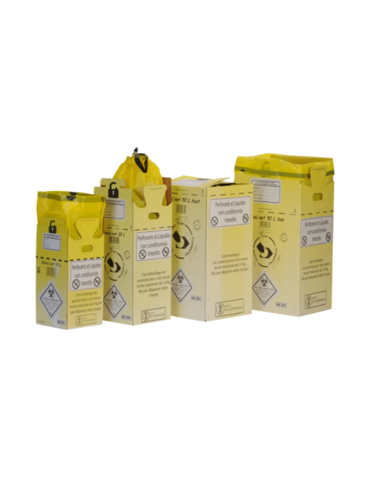 Caisse carton DASRI 50 Litres haut - Colis de 10 caisses - 38.4 - Dimensions : 295 x 295 x 575 mm Capacité réelle en L : 50,04 C